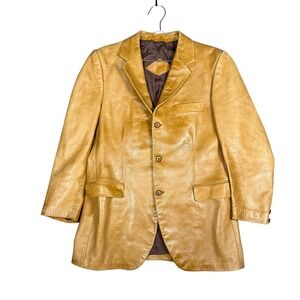 Vintage Tan Leather Blazer Jacket 3 Button Mens Large 20x31 Retro Tailored
